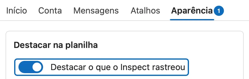 Lubre Sheets Appearance tab with the “Highlight what the Inspect traced” option turned on